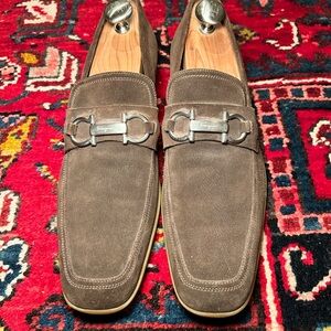 Salvatore Ferragamo Taupe Suede Bit Loafers
